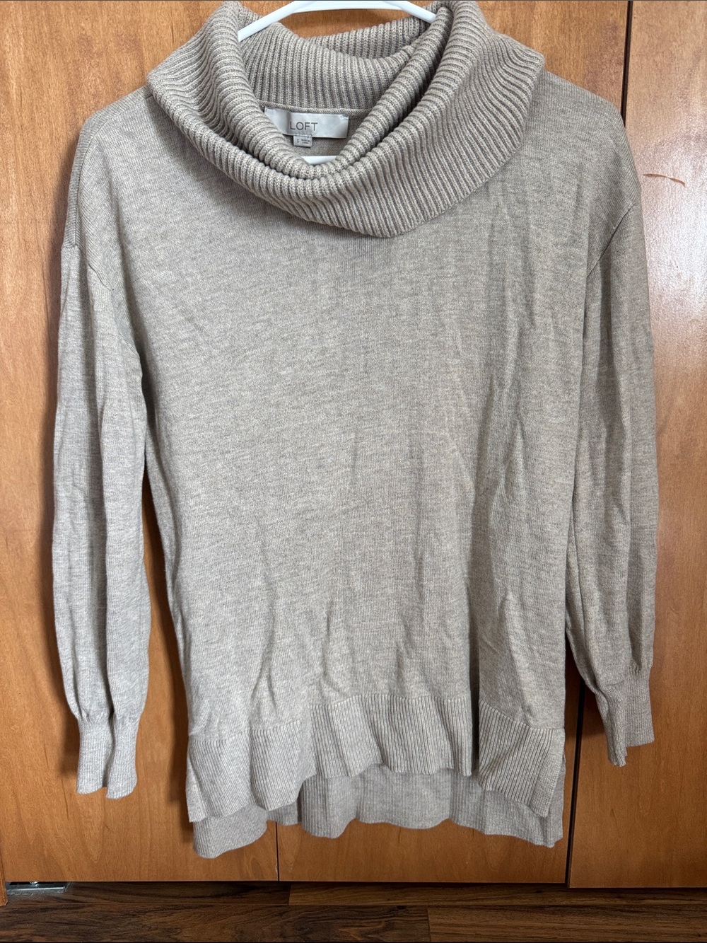 LOFT Beige Taupe Cowl Neck Sweater